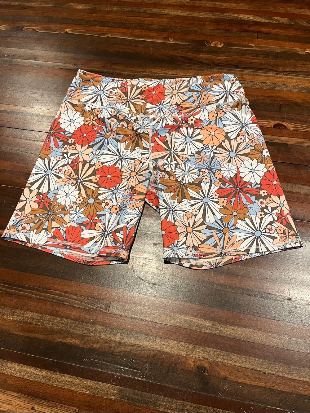 old Navy Floral Print Shorts - Red, Orange, Blue, 70s retro biker shorts XL